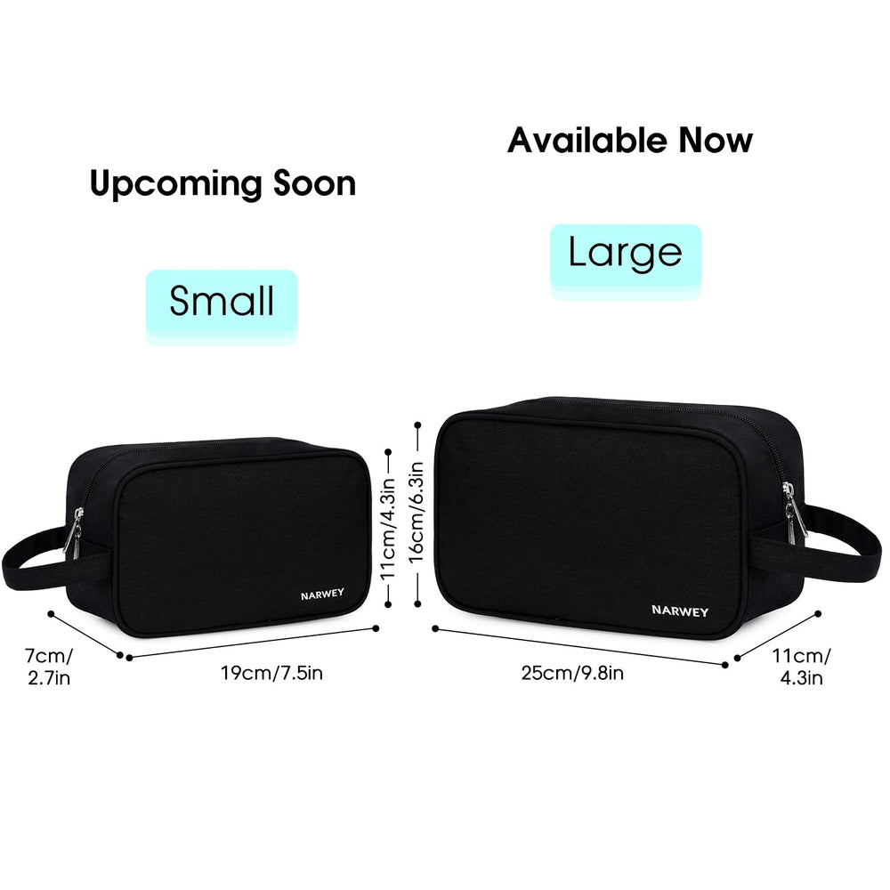 Narwey travel toiletry bag large compartment holds large skincare products for organized packing.