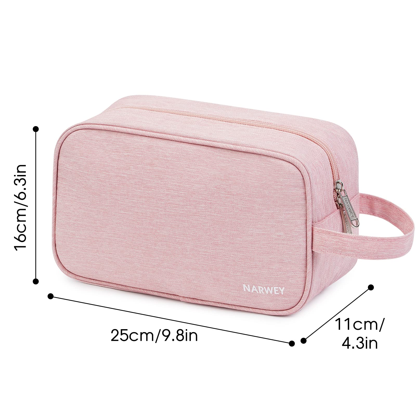 Narwey Travel Toiletry Bag pink durable zipper, secure packing and closure.