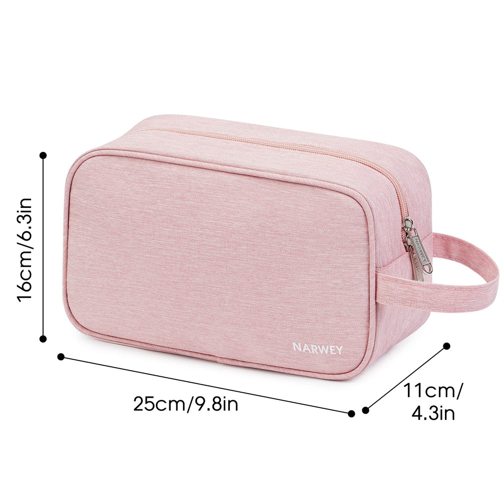 Narwey Travel Toiletry Bag pink durable zipper, secure packing and closure.