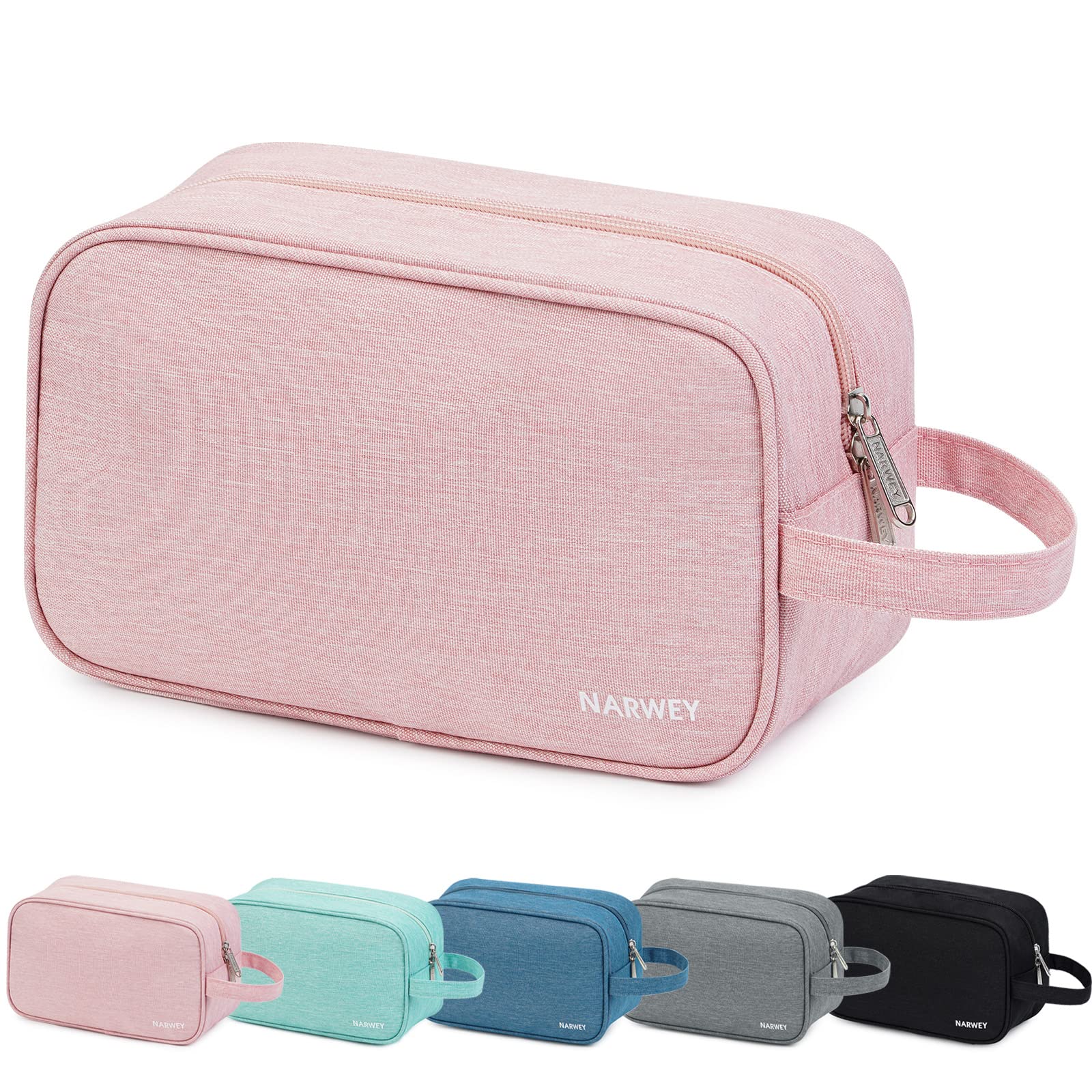 Narwey Travel Toiletry Bag pink front view, compact storage for daily essentials.