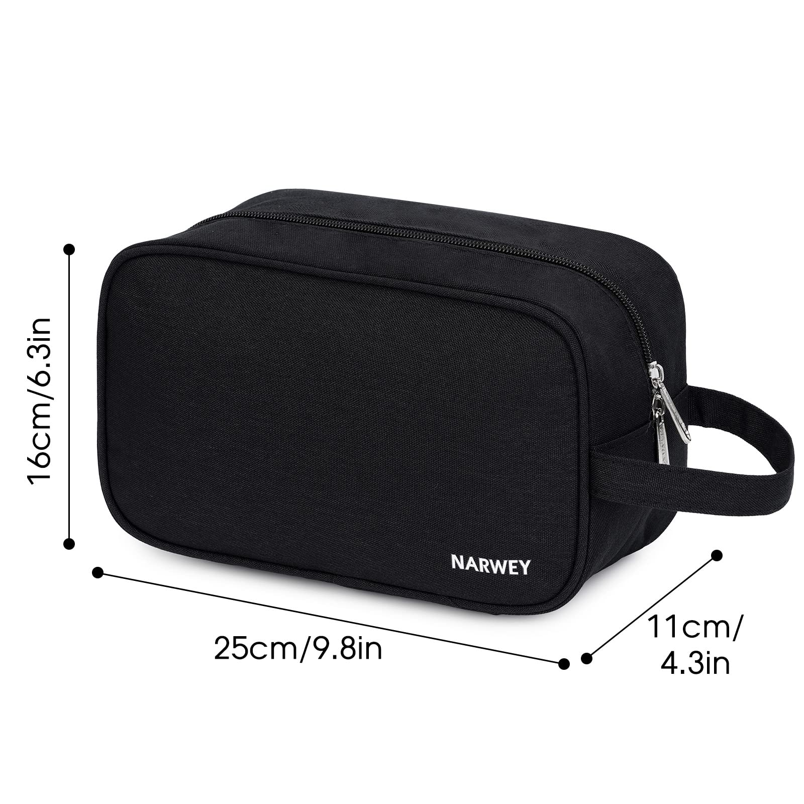 Narwey travel toiletry bag stand-on-its-own, wide opening for easy filling.