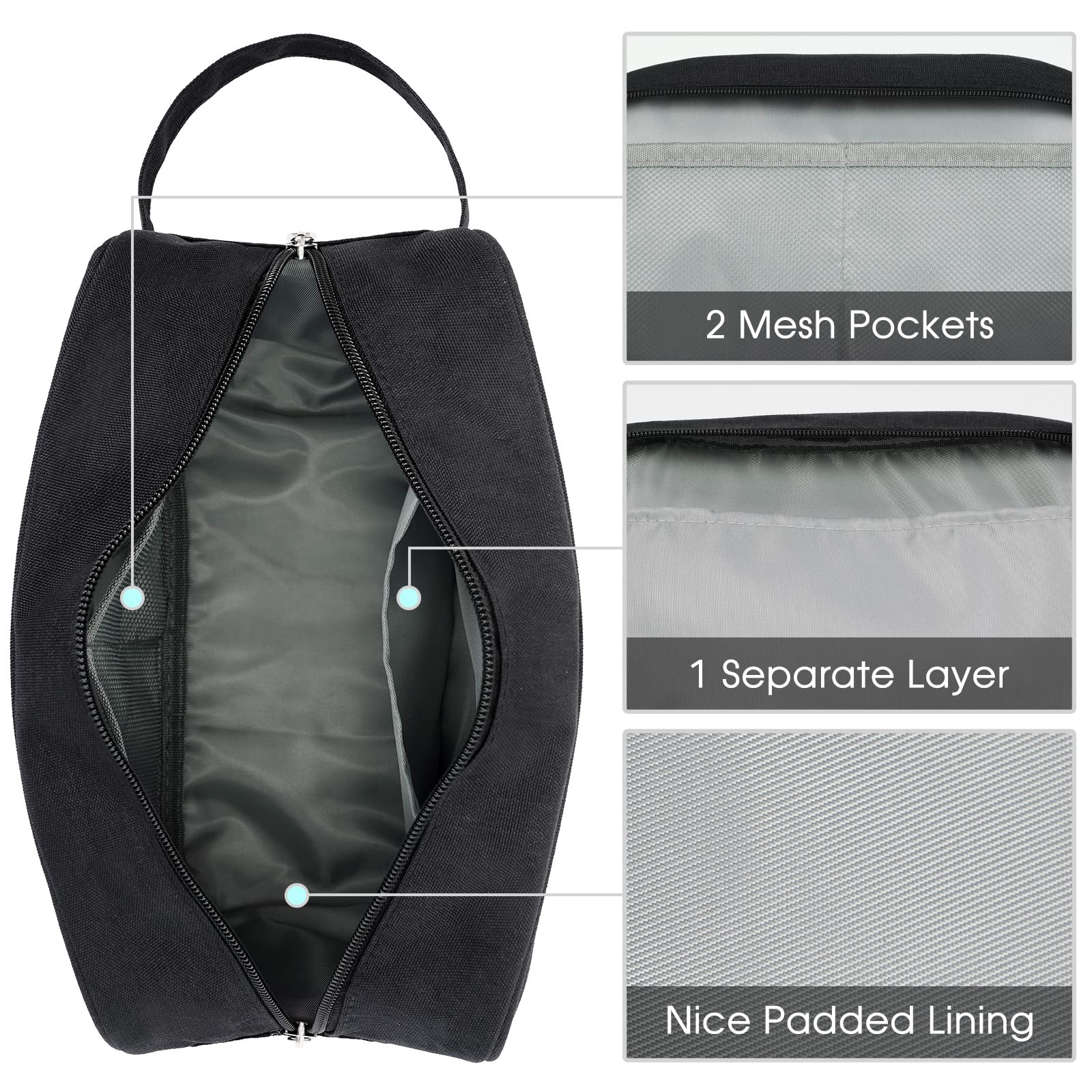 Narwey travel toiletry bag water-resistant fabric, easy wipe-clean durability for travel.