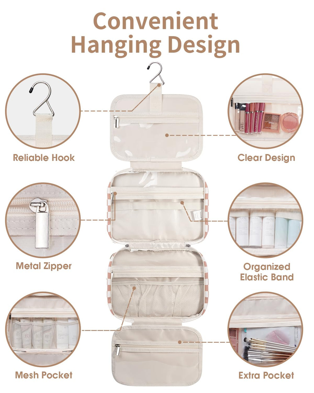 Narwey large-capacity design fits shampoo, conditioner, and cosmetics.
