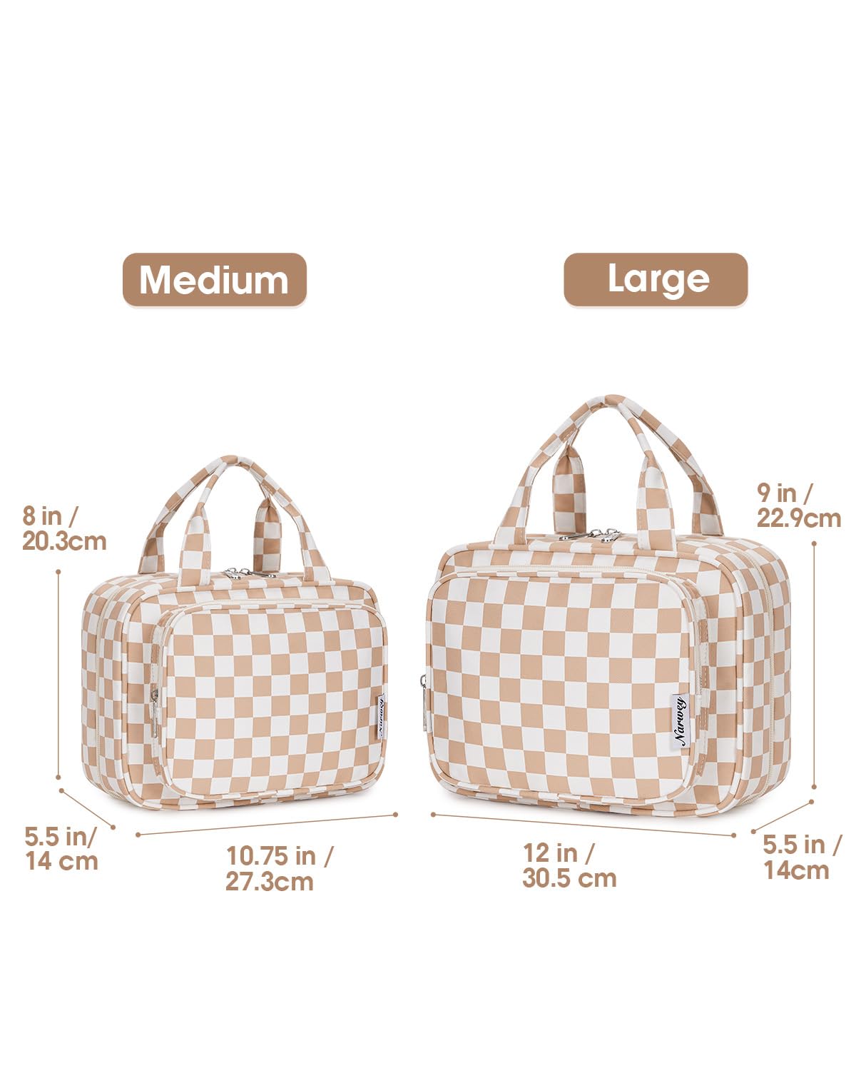 Narwey travel bag showing organized compartments to hold full-size bottles.