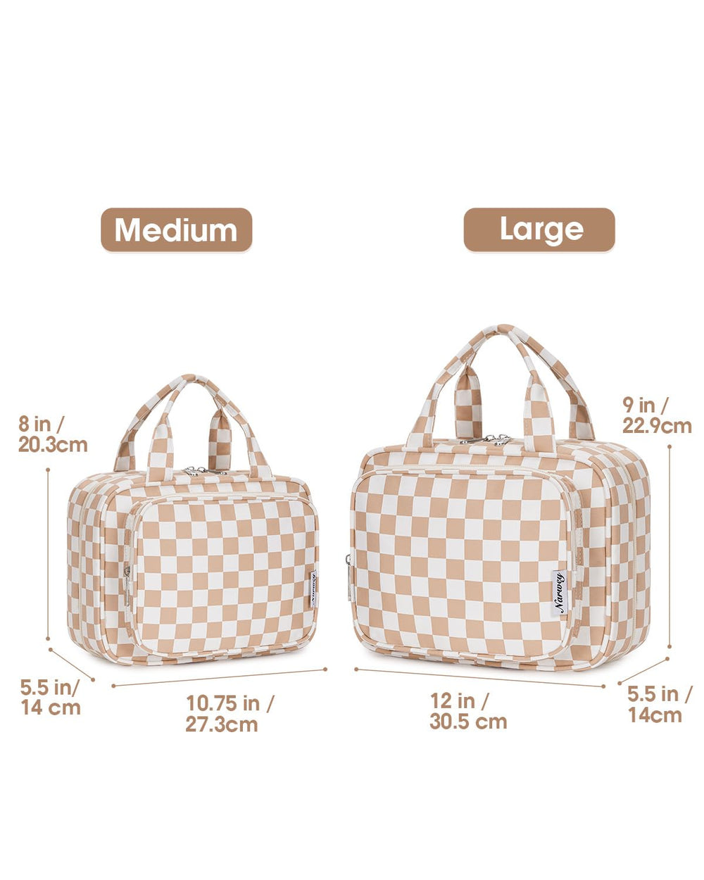 Narwey travel bag showing organized compartments to hold full-size bottles.