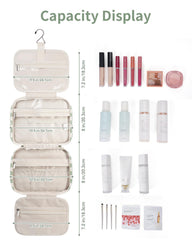 Narwey two main compartments with mesh pockets keeping makeup upright and easy to locate.