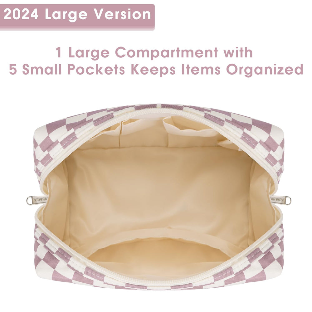 Narwey water-resistant cosmetic bag protects contents from leaks in busy travel days.