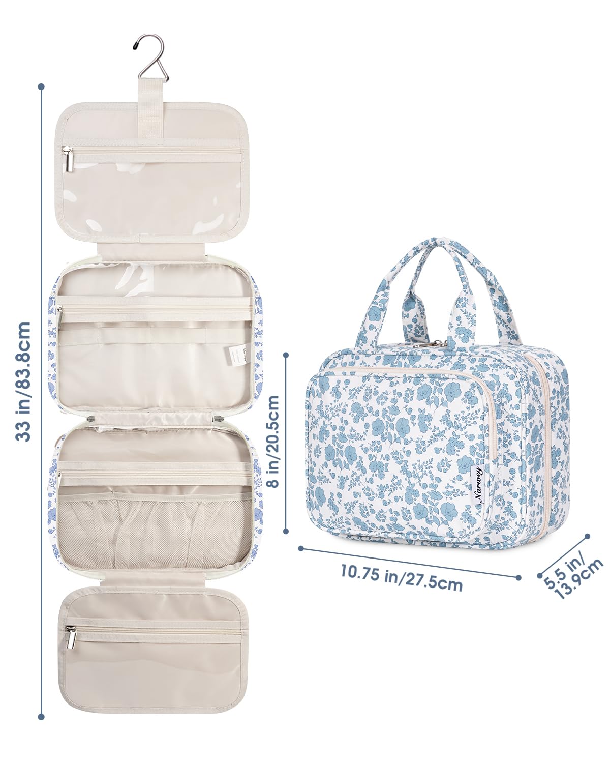 Narwey zippered compartments, secure toiletries during trips