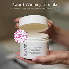 NassifMD Detox Pads bottle display emphasizes convenient daily use.