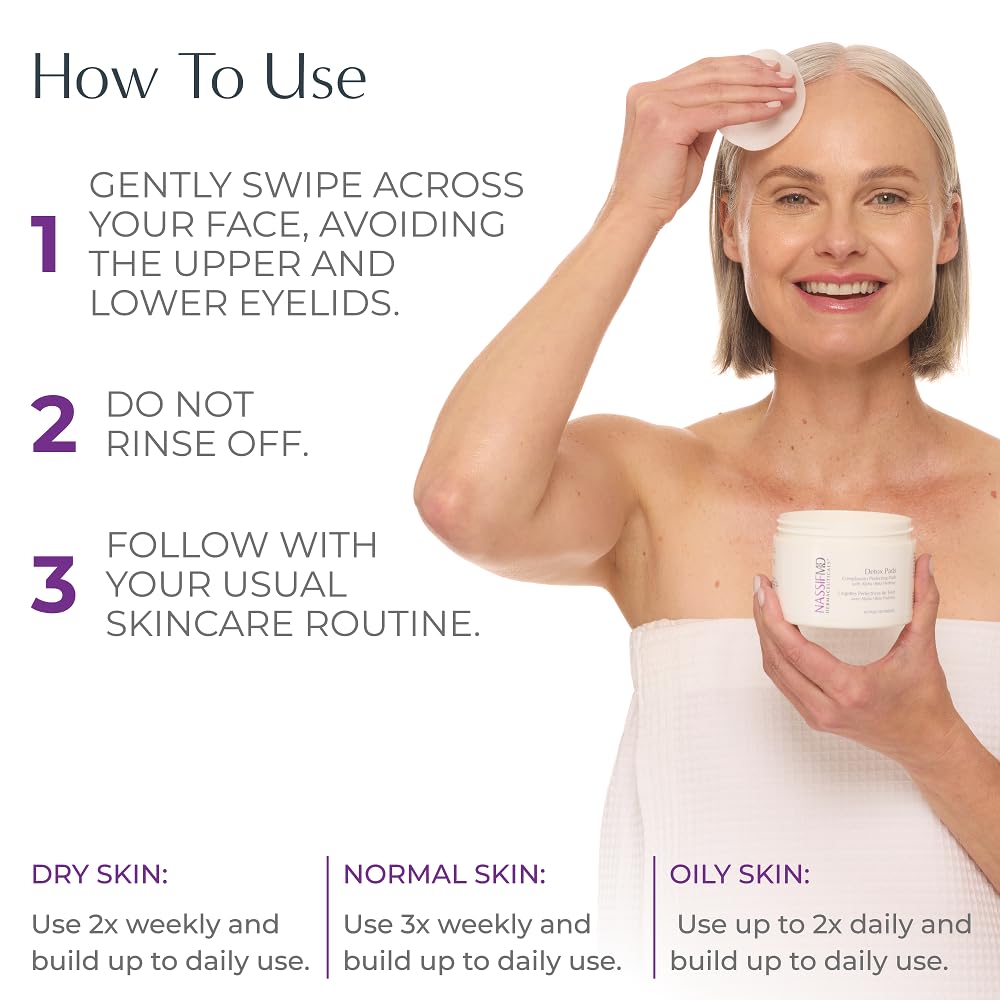 NassifMD Exfoliating Detox Pads individual wipe highlights targeted cleansing.