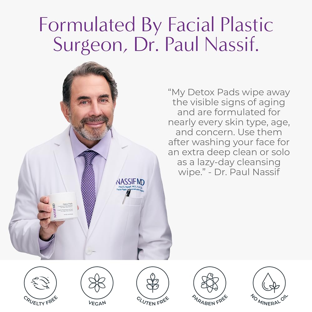 NassifMD Exfoliating Detox Pads pack open ready-to-use wipes.