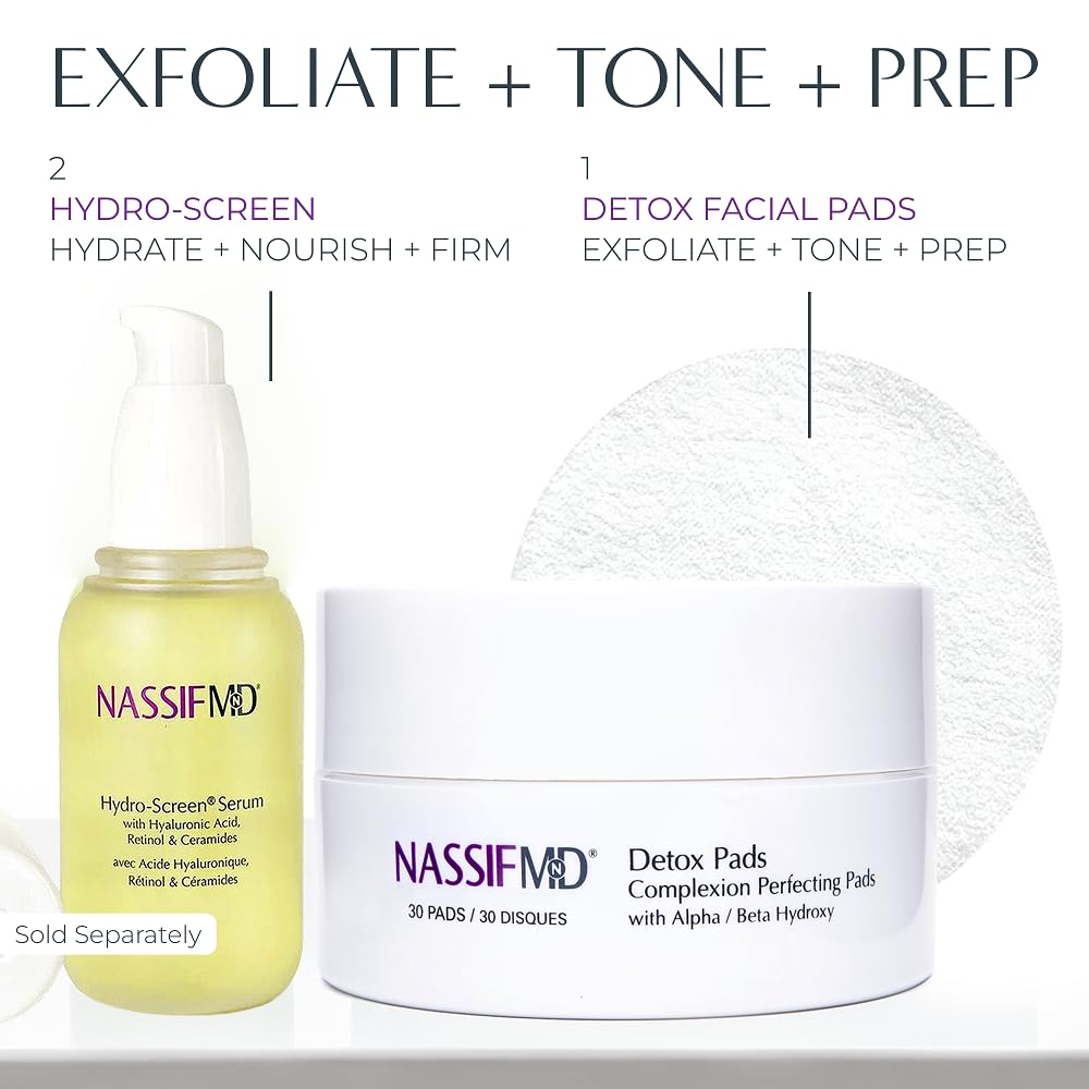 NassifMD Exfoliating Detox Pads refined skin texture after use hint.