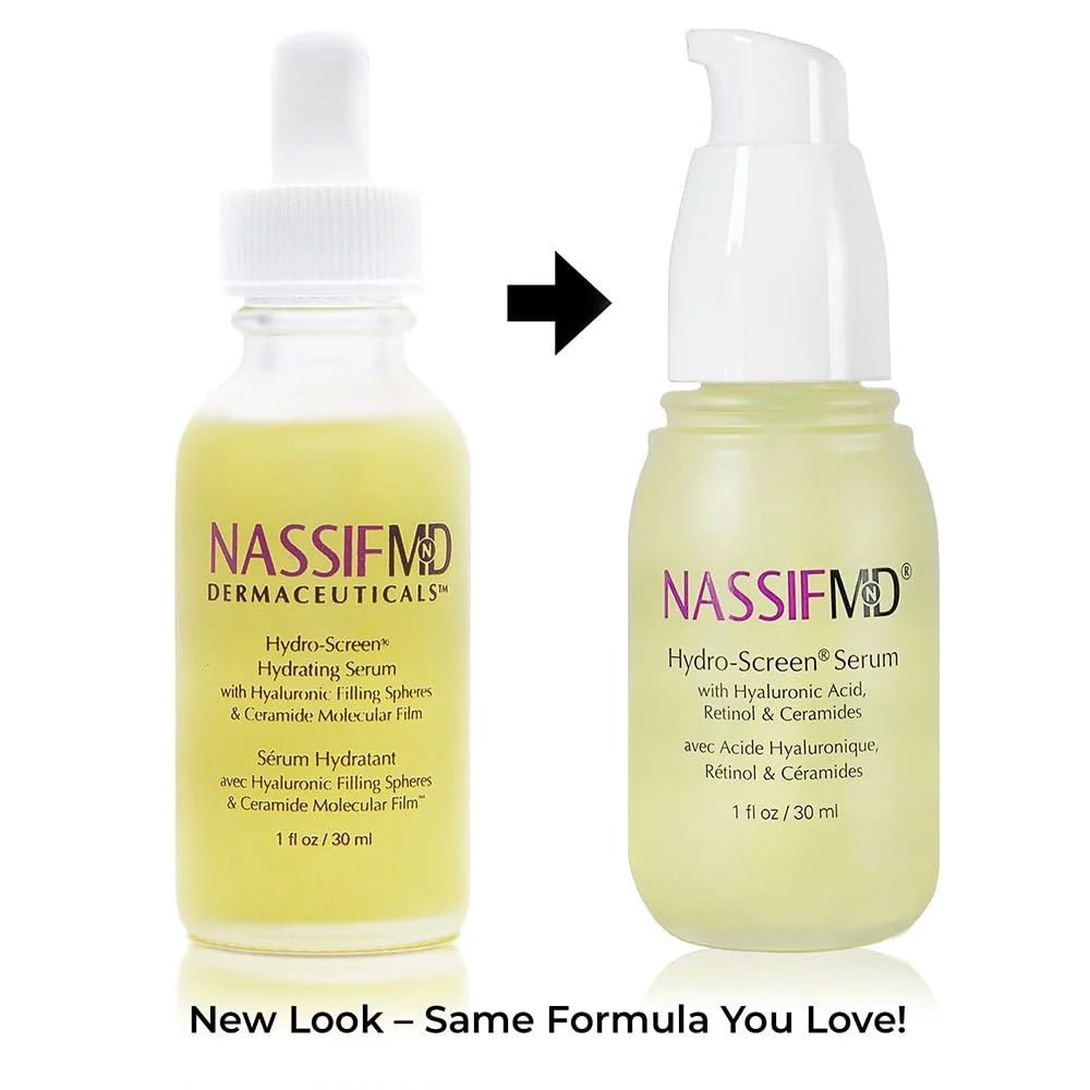 NassifMD Hydro-Screen Serum label closeup showing key ingredients