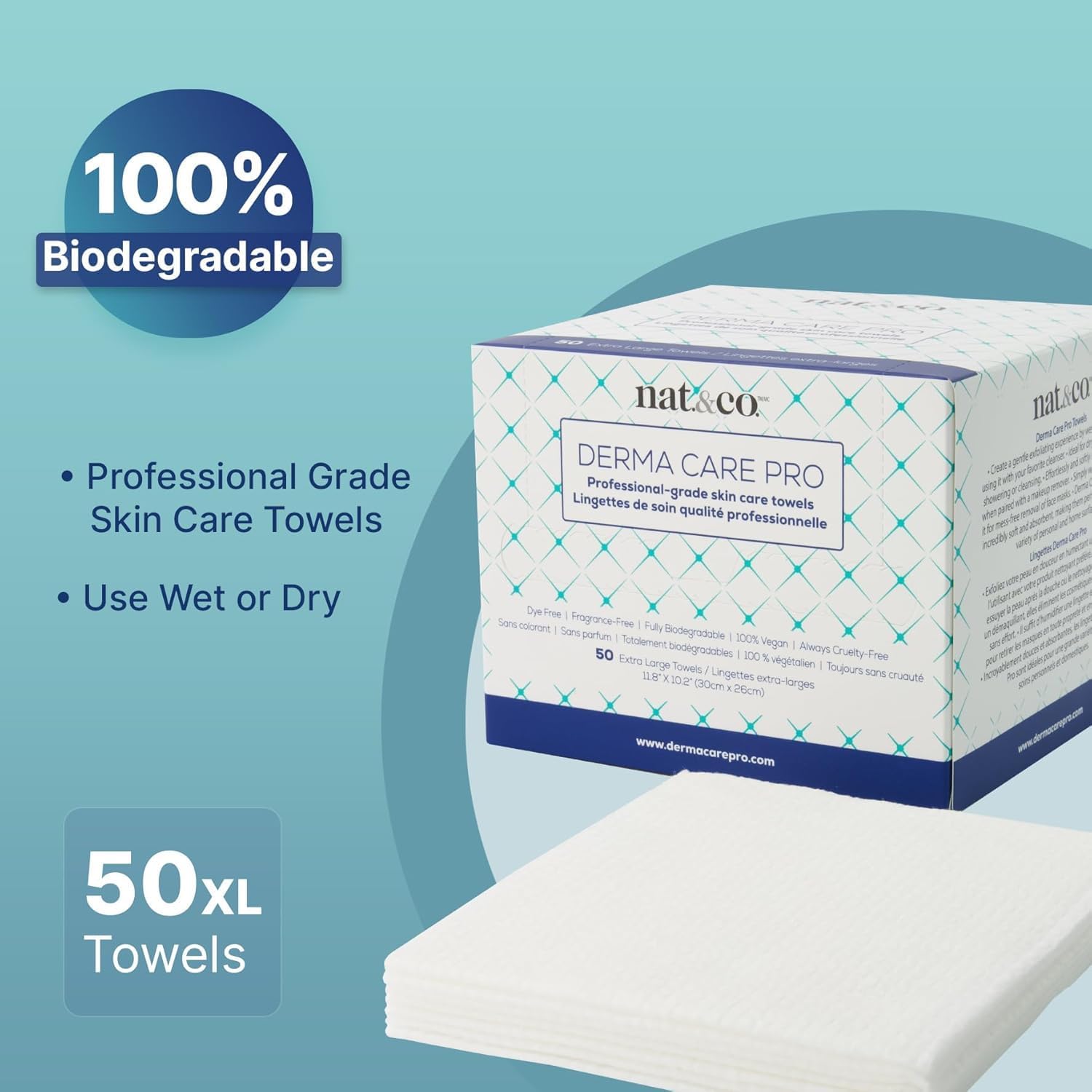Nat.&Co. Derma Care Pro, alta absorción para secar rápidamente el rostro.