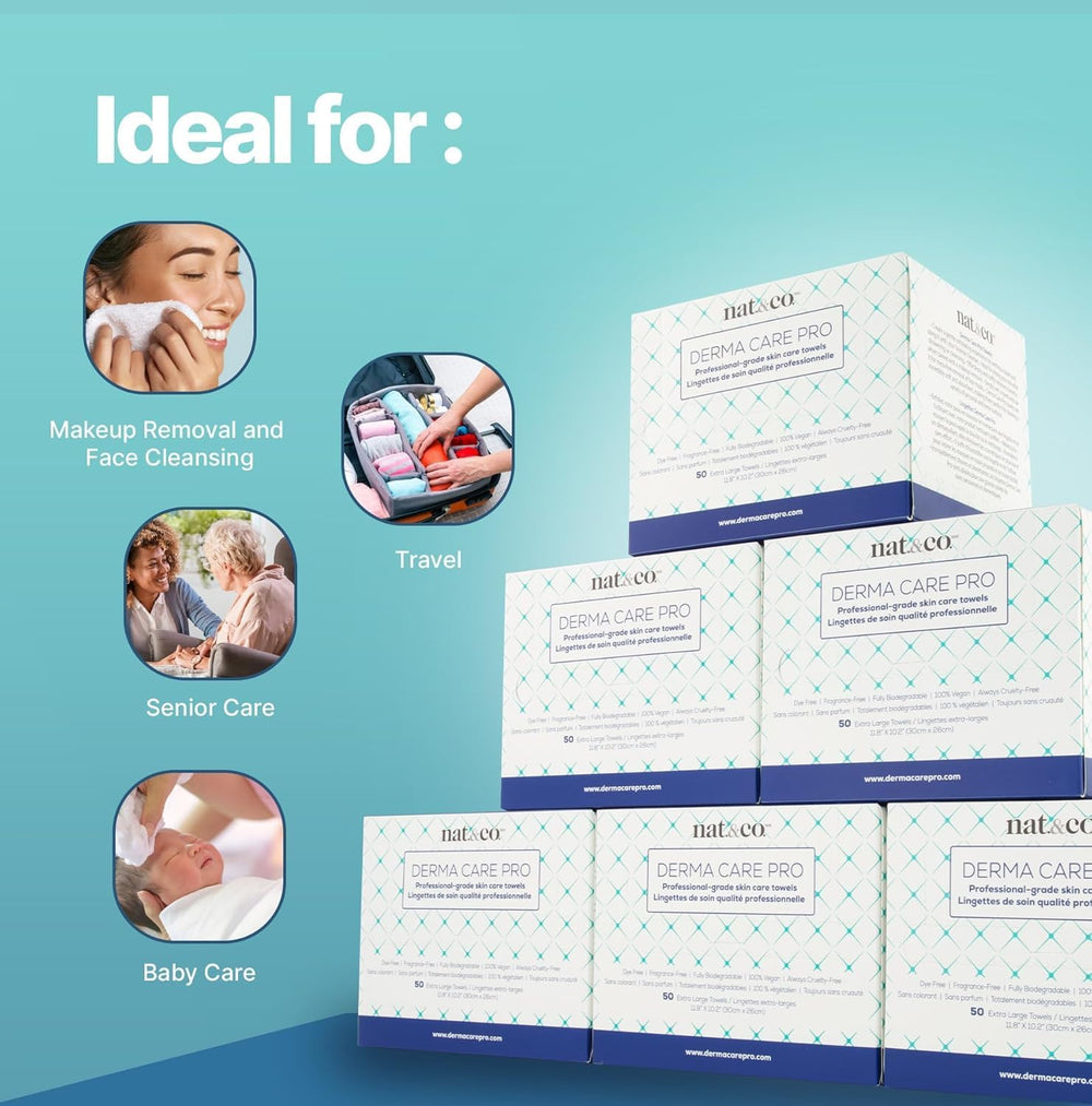 Nat.&Co. Derma Care Pro, higiene facial diaria con toallas limpias y seguras.