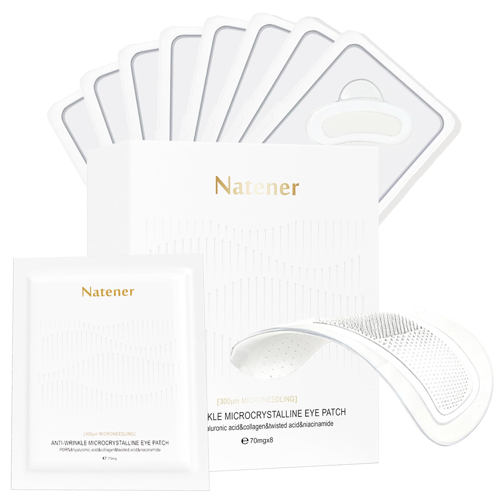Natener PDRN micro eye patches pack ready for easy application and refreshed under-eye appearance.