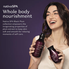 NATIVA SPA Black Plum Body Oil pour demonstrates easy application
