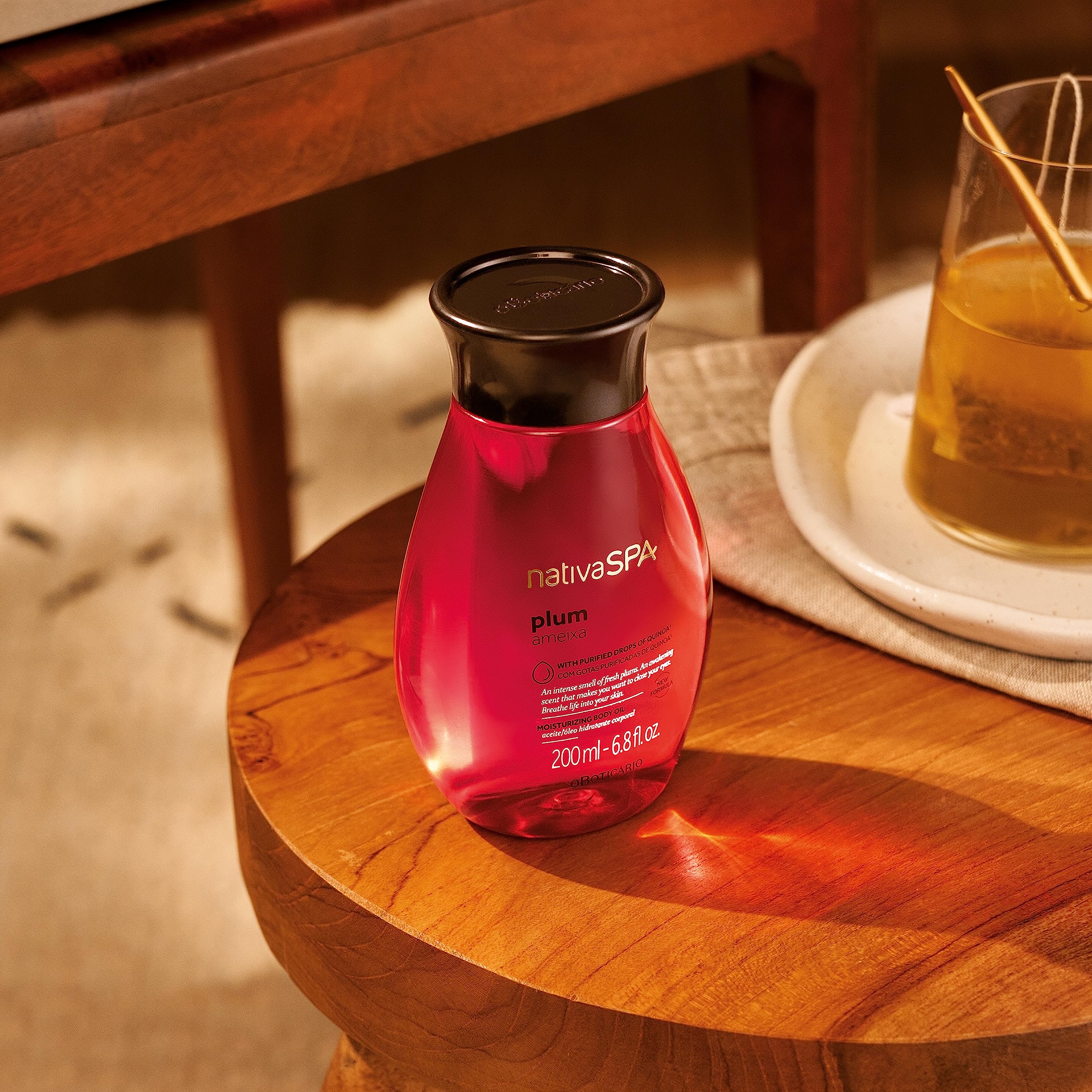 Nativa Spa Plum Body Oil with quinoa drops hydrates and supports elasticity