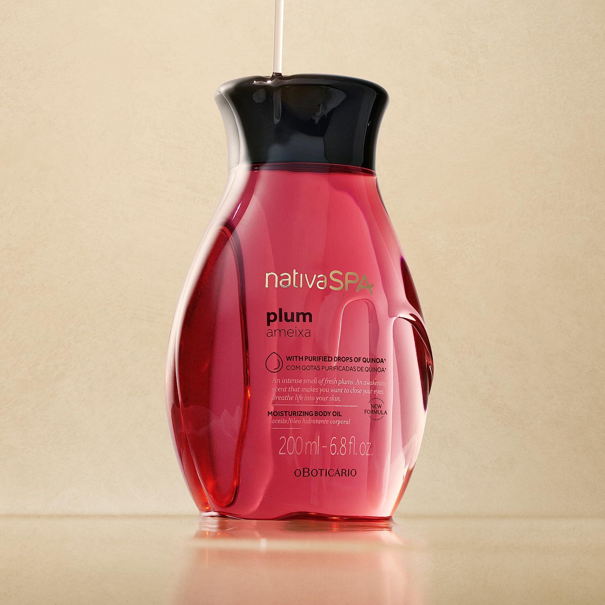 Nativa Spa Plum Body Oil pour shows quick absorption for smooth skin