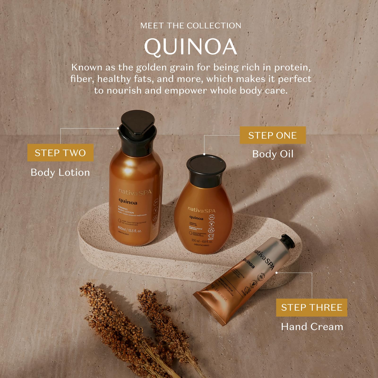 Nativa SPA Quinoa Body Oil Routine supports cozy self-care moments and nourishment.