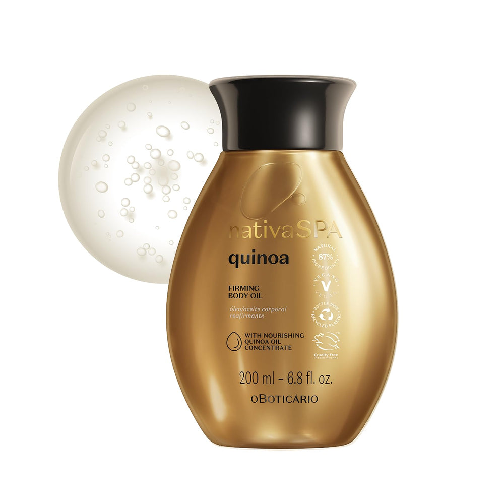 Nativa SPA Quinoa Hydrating Body Oil bottle highlighting rich nourishment for softer, radiant skin.