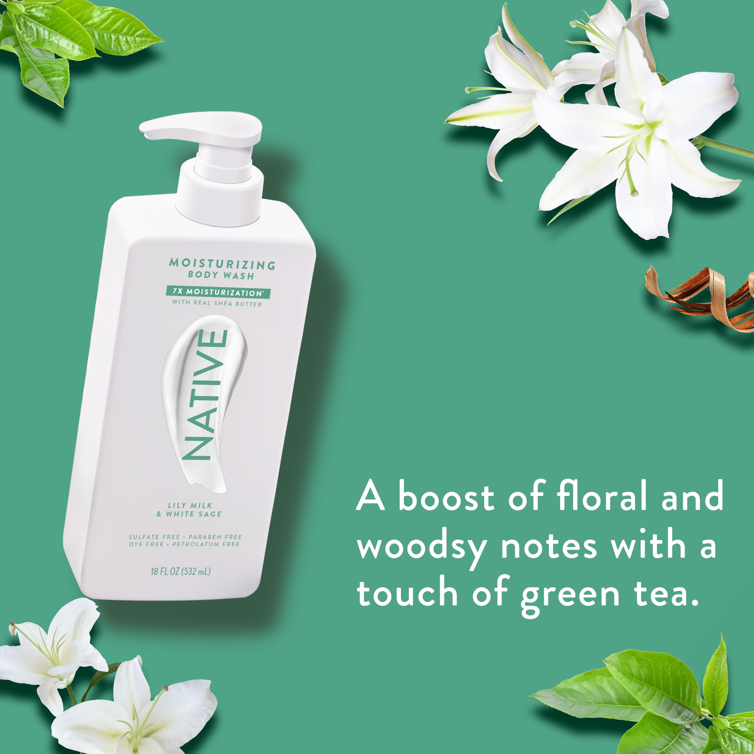 Native Lily Milk y White Sage, aroma floral y amaderado para ducha.