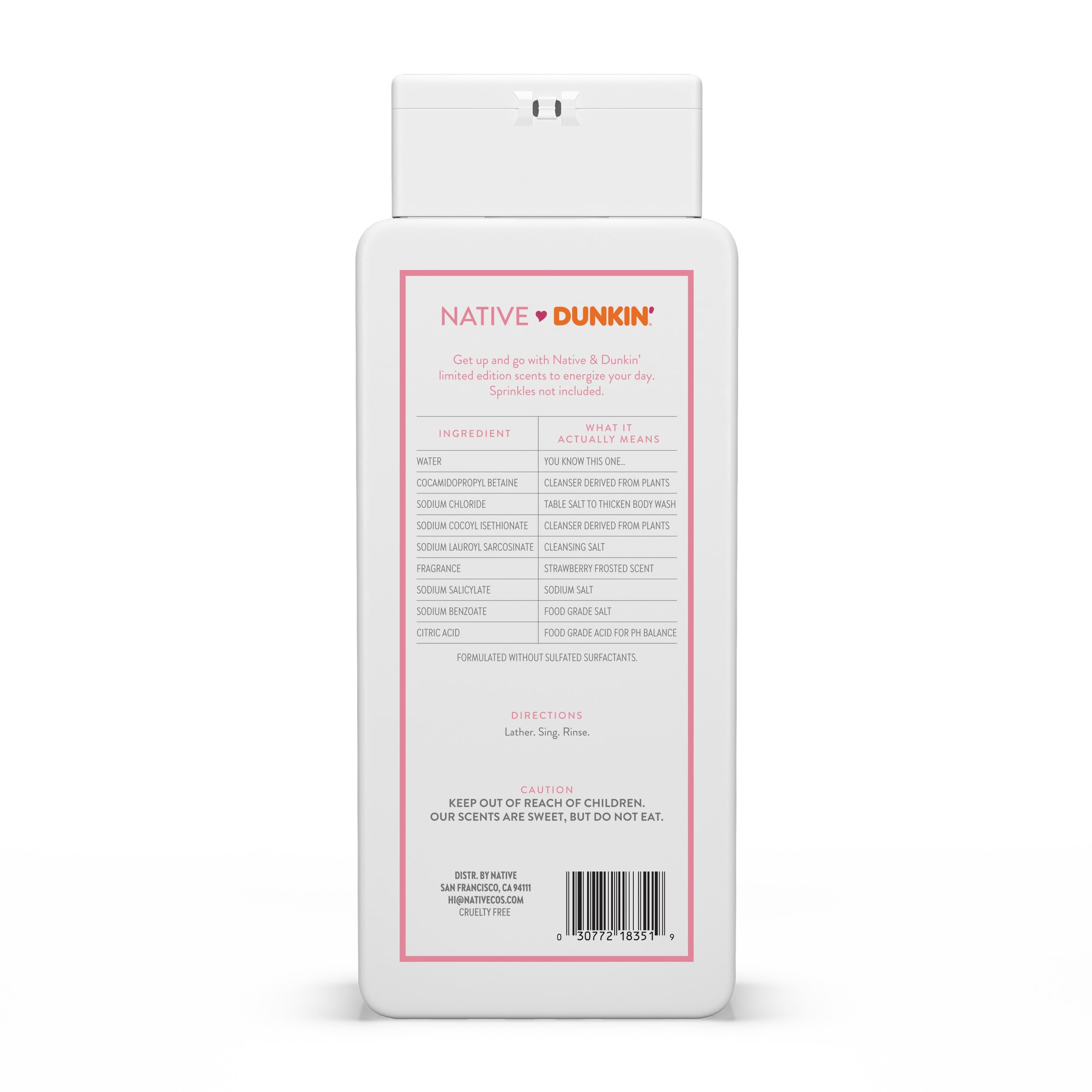 Ingredientes naturales: Native Dunkin Fresa Glaseada sin sulfatos ni colorantes