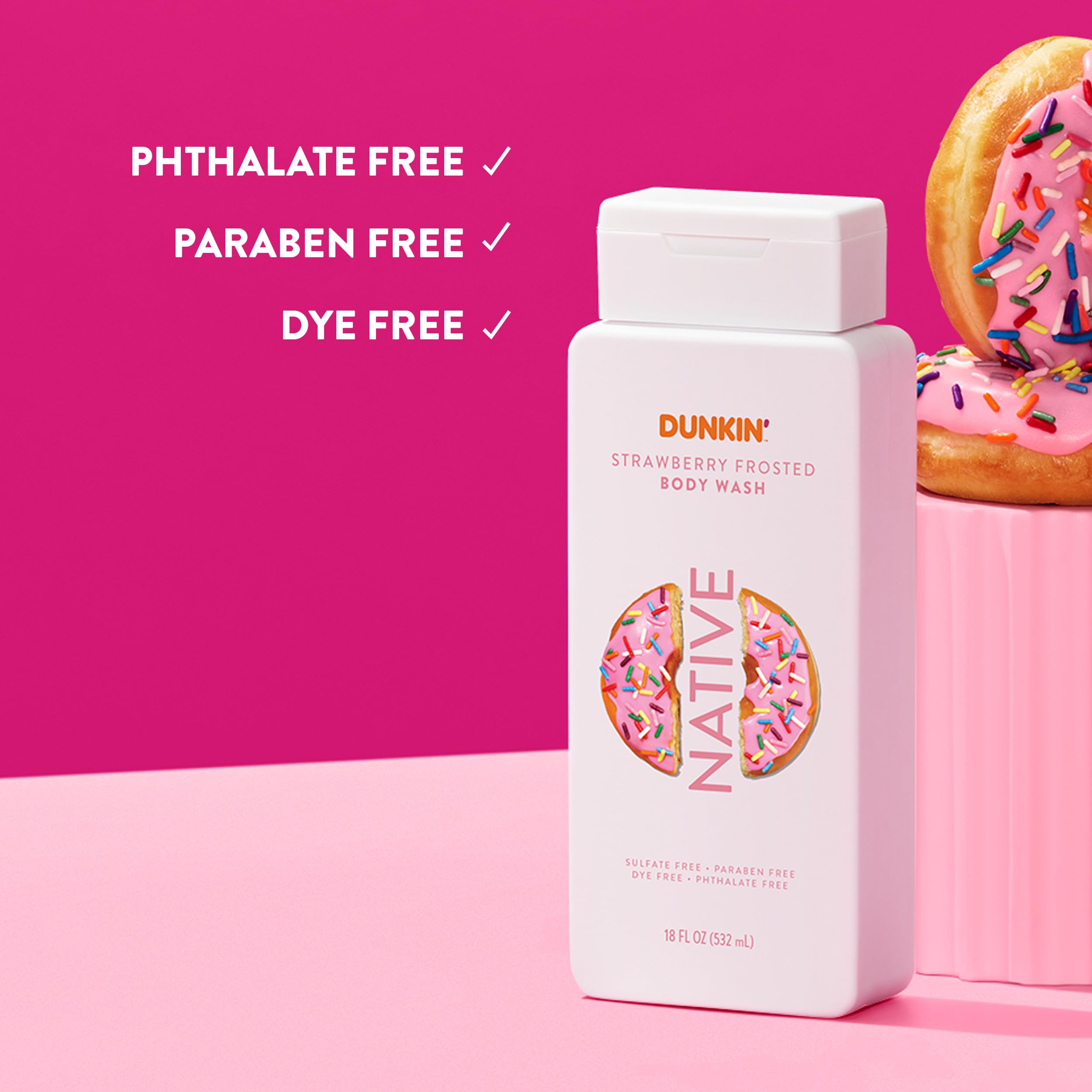 Uso familiar: gel de ducha Native Dunkin Fresa Glaseada para todos