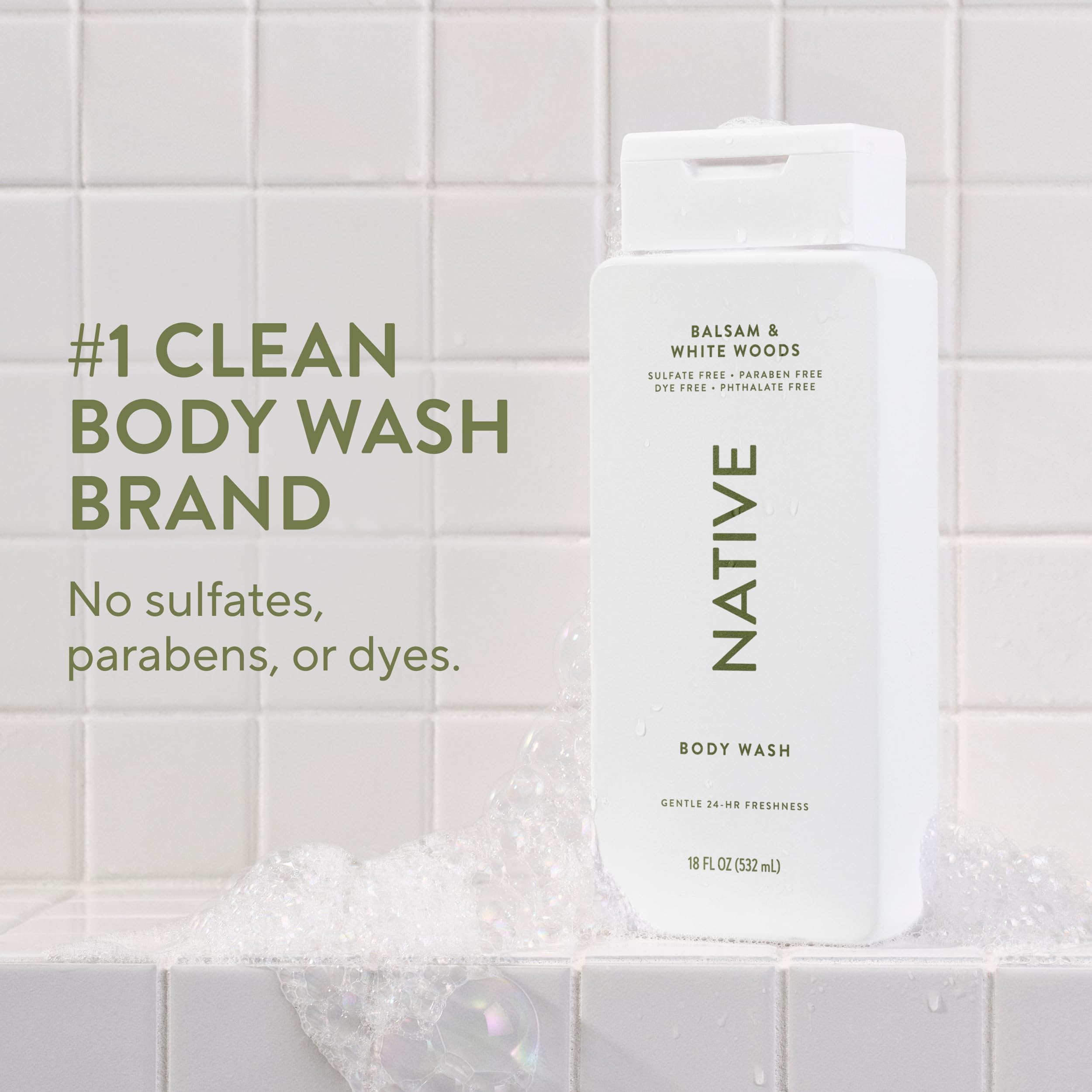 Native Body Wash: aroma bálsamo y madera blanca para ducha aromática.