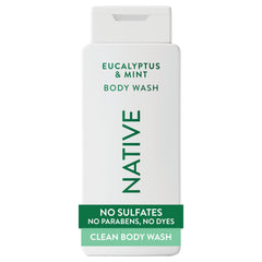 Native Body Wash: botella vertiendo espuma suave para una ducha refrescante.