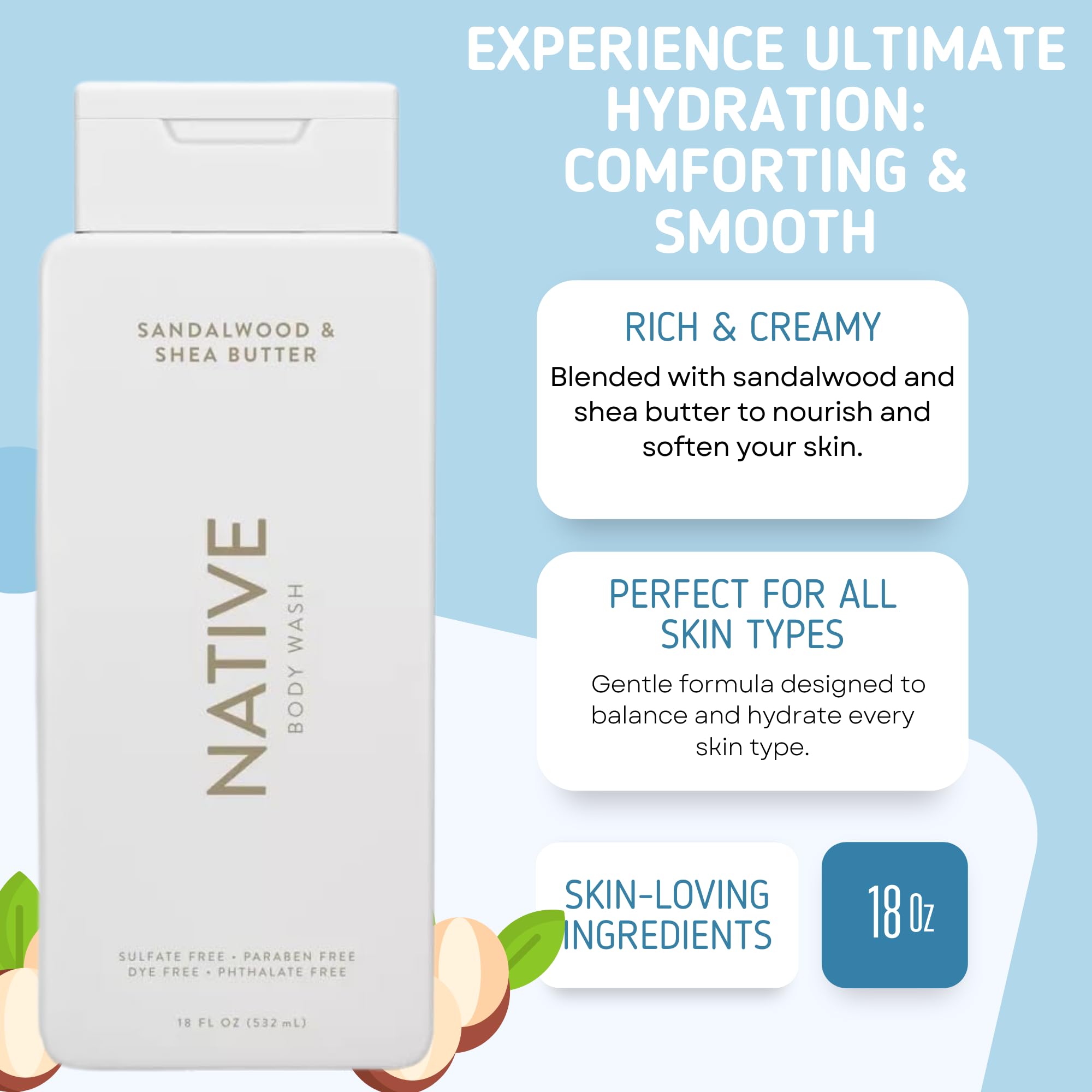 Native Body Wash bottle pour action, showcasing easy lather and quick cleanse.