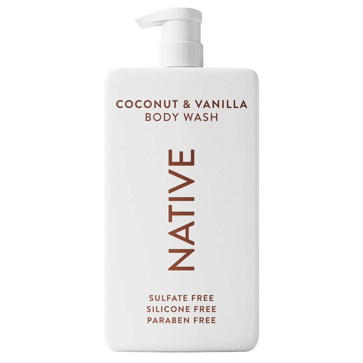 Native Body Wash Coco-Vainilla, botella: aroma tropical para spa en casa.