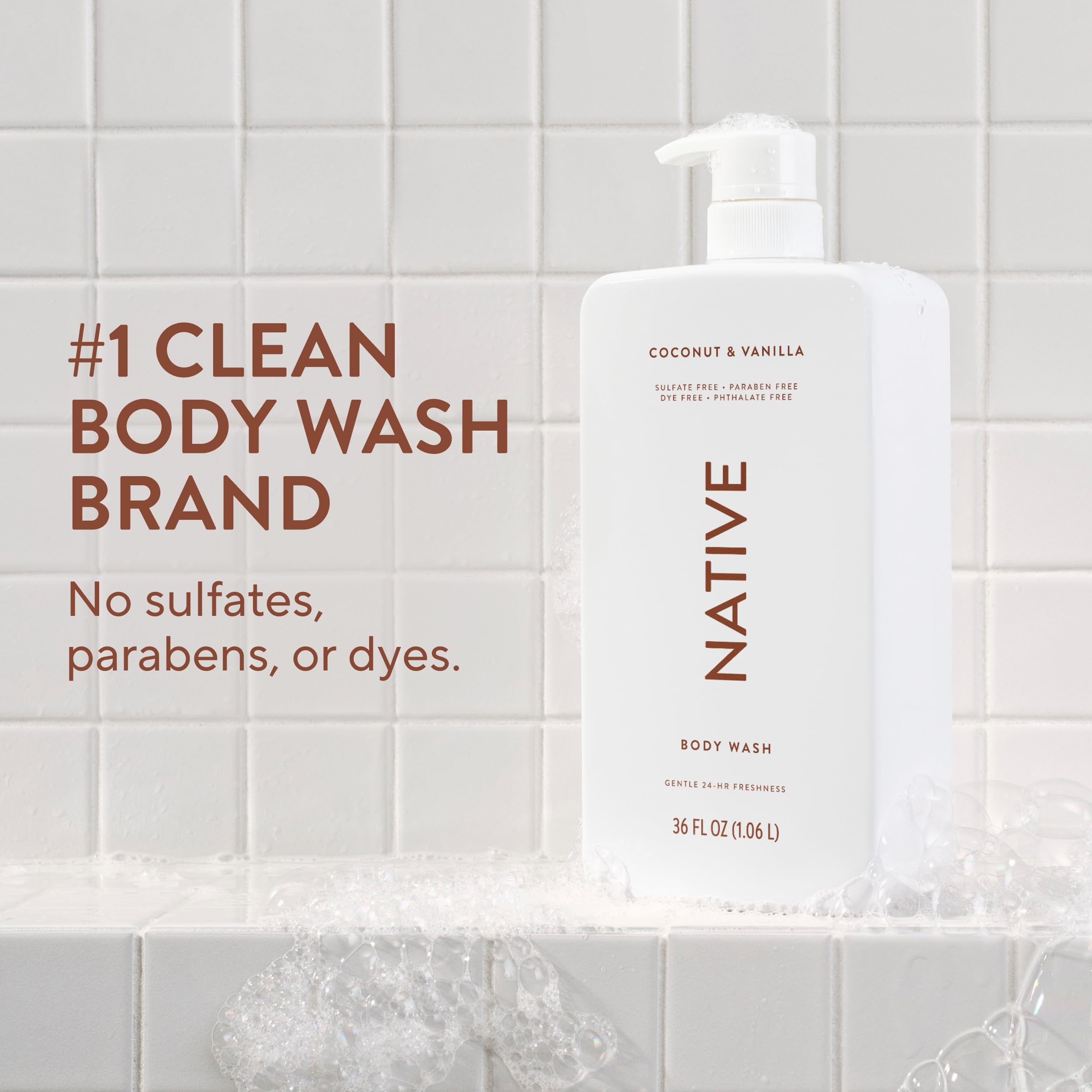 Native Body Wash Espuma Cremosa, botella: limpieza suave y piel sedosa.