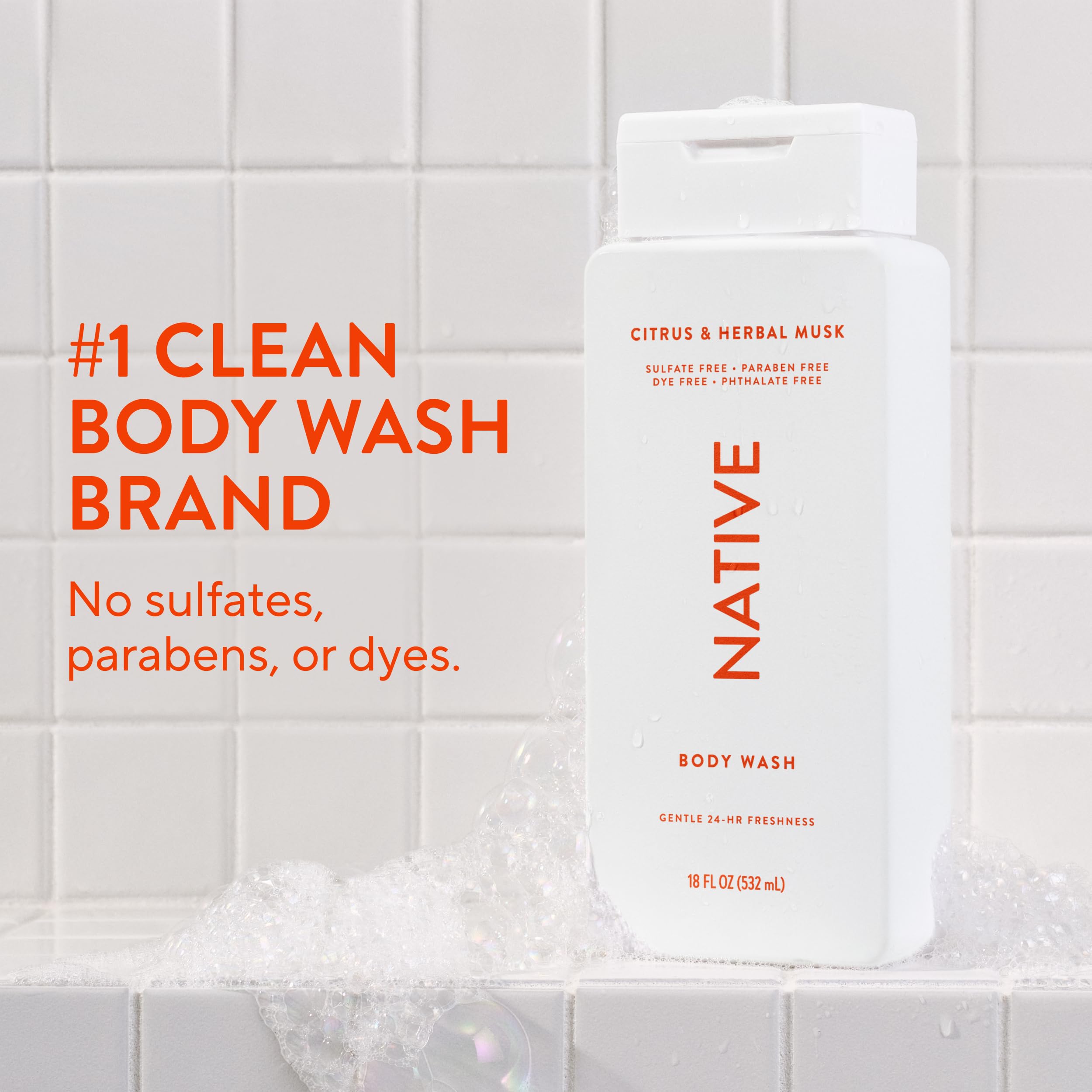 Native Body Wash etiqueta frontal destaca ingredientes de origen natural