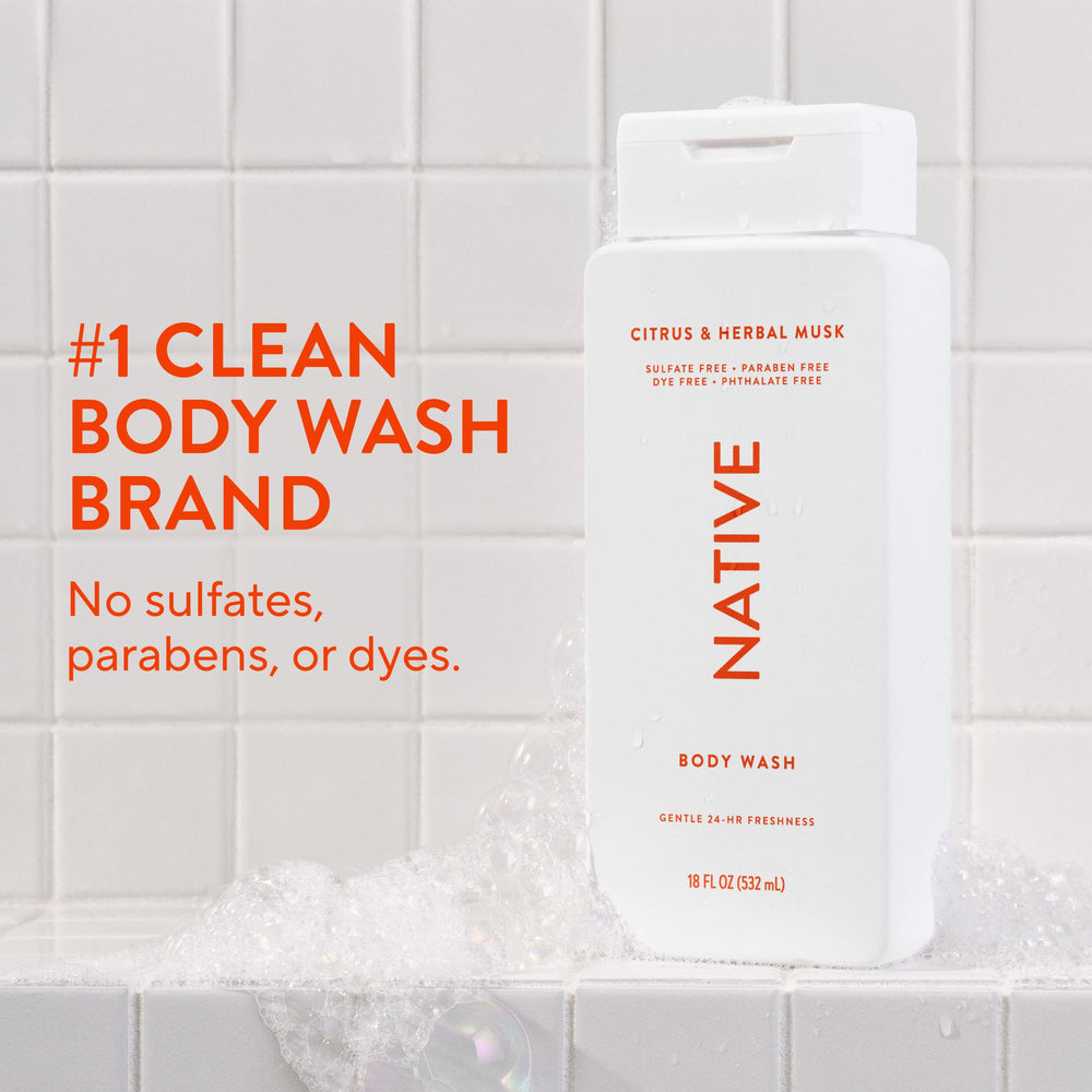 Native Body Wash etiqueta frontal destaca ingredientes de origen natural