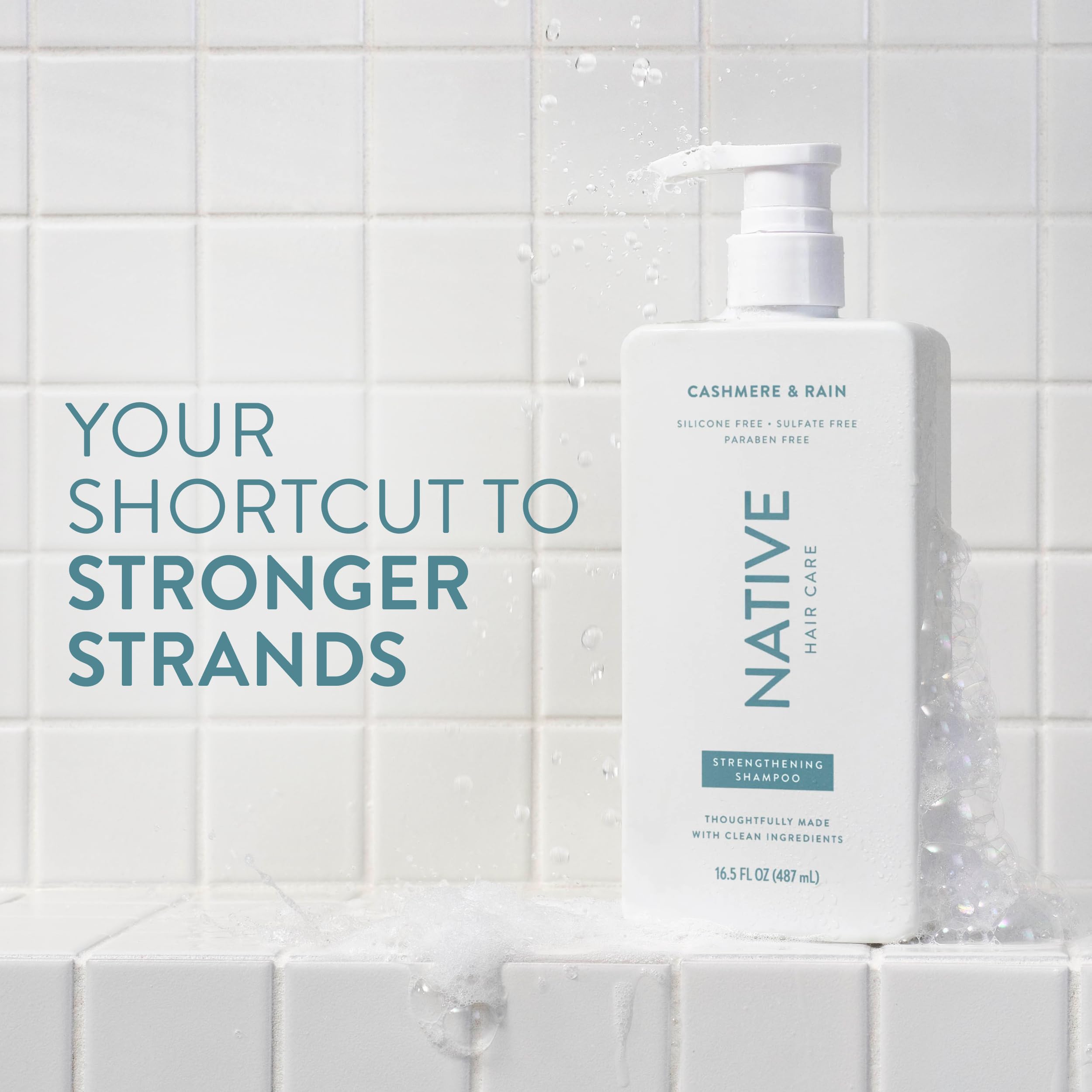 Native Cashmere Rain conditioner bottle on shelf for conditioning