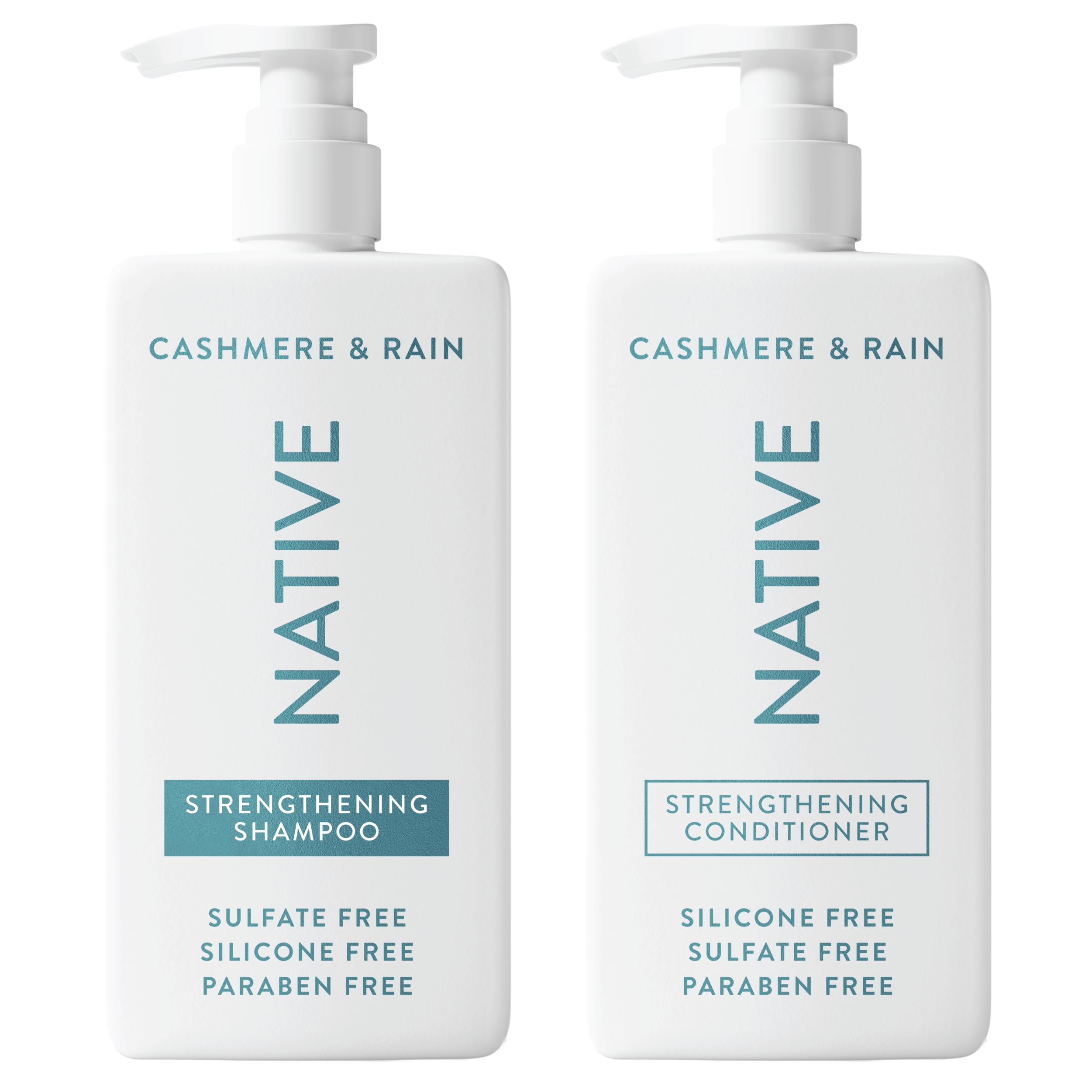Native Cashmere Rain shampoo bottle on shelf for daily cleansing