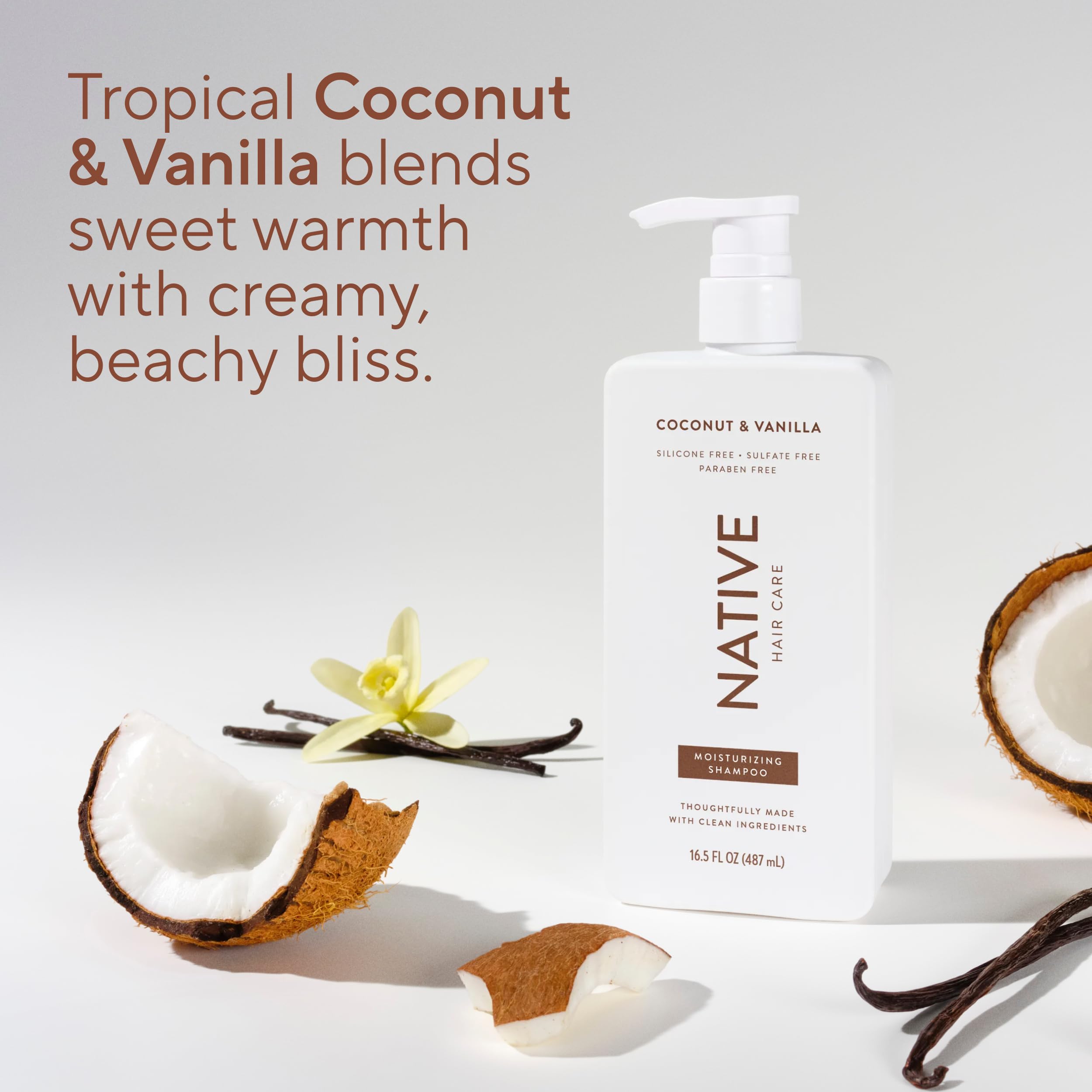 Cabello de todo tipo con Native Coco y Vainilla para uso diario.