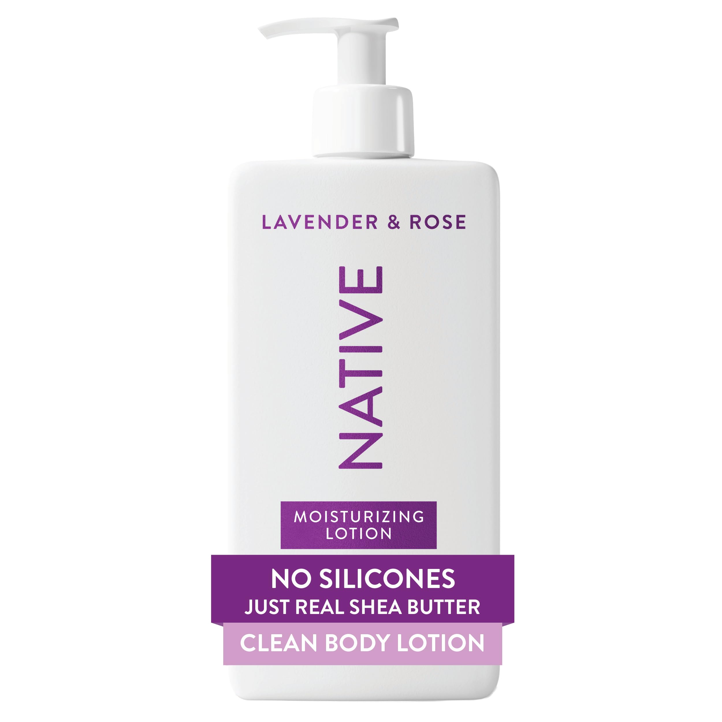 Native crema corporal, frasco frontal, hidrata y suaviza la piel con lavanda y rosas.