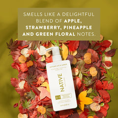 Native desert grass sandalwood scent bottle conveys calming fragrance during wash.