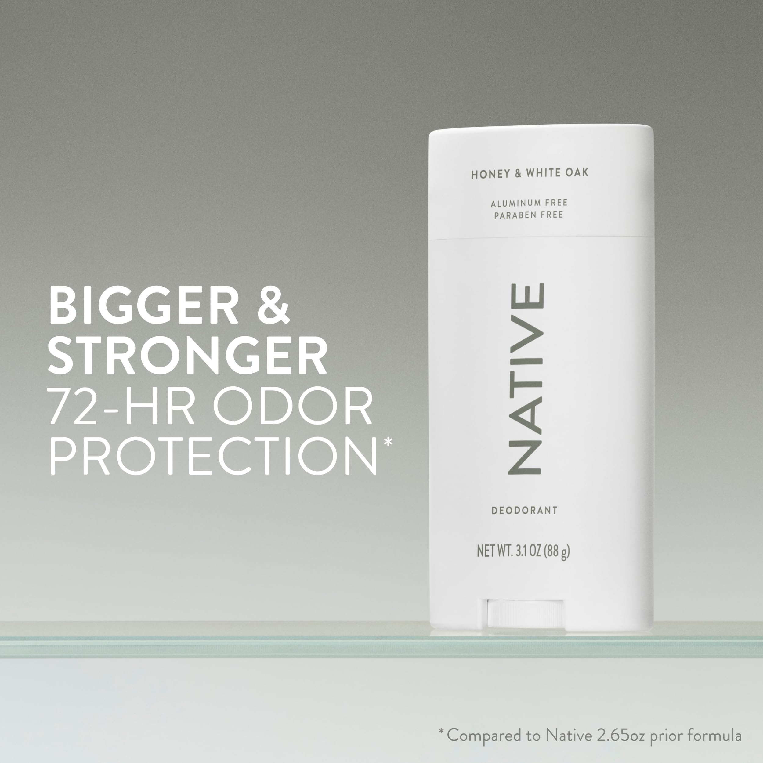 Native desodorante miel y roble blanco, envase grande con protección duradera.