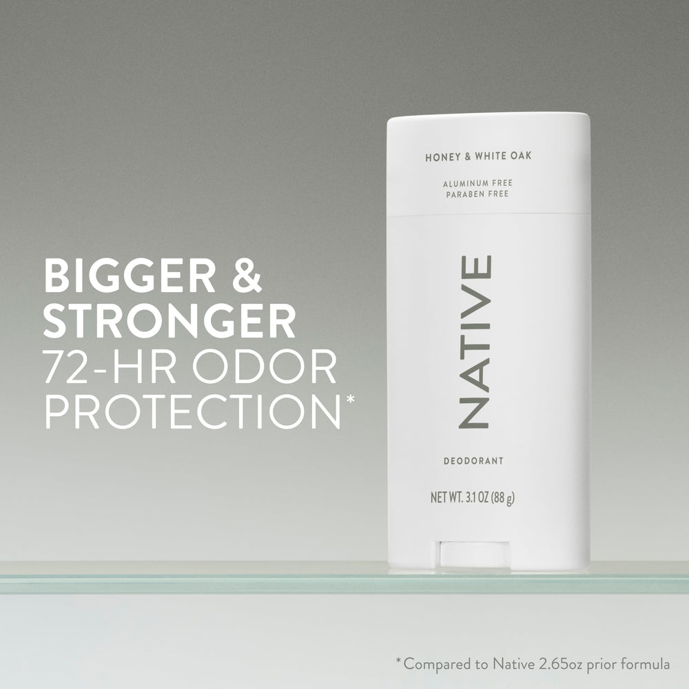 Native desodorante miel y roble blanco, envase grande con protección duradera.