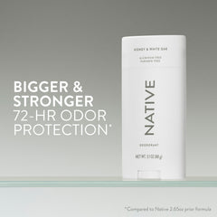 Native desodorante miel y roble blanco, envase grande con protección duradera.