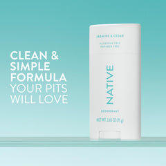 Desodorante Native con aroma Jasmine y Cedar para un frescor suave.