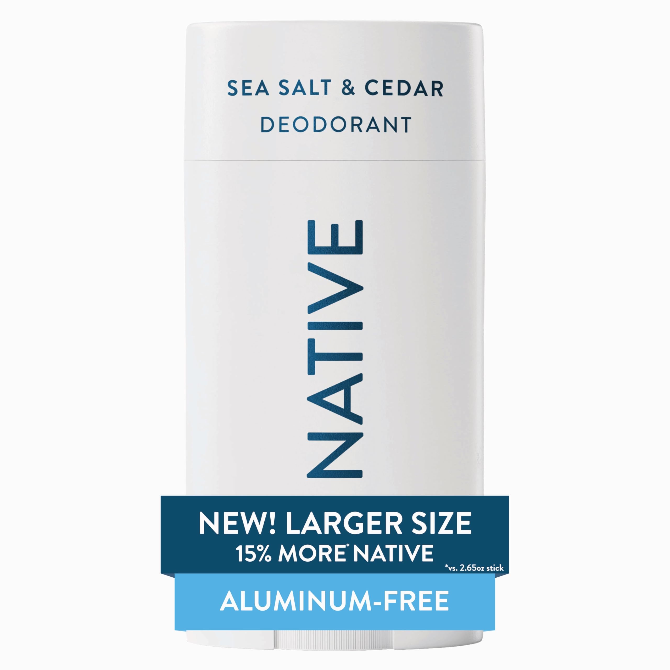 Native desodorante barra sin aluminio; envase compacto para uso diario.