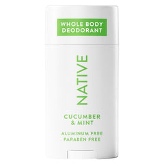 Native desodorante bastón pepino y menta: aroma fresco y aplicación suave.