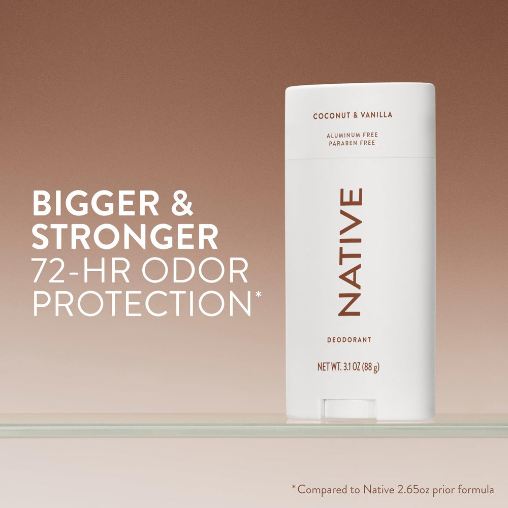 Desodorante Native Coco-Vainilla envase grande con protección duradera de 72 horas.