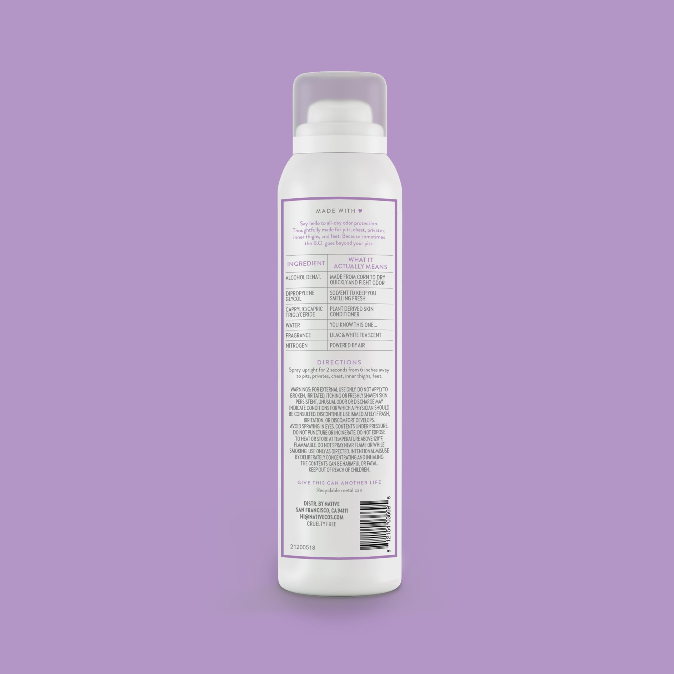 Native desodorante para piel sensible, ingredientes limpios y derivados naturales