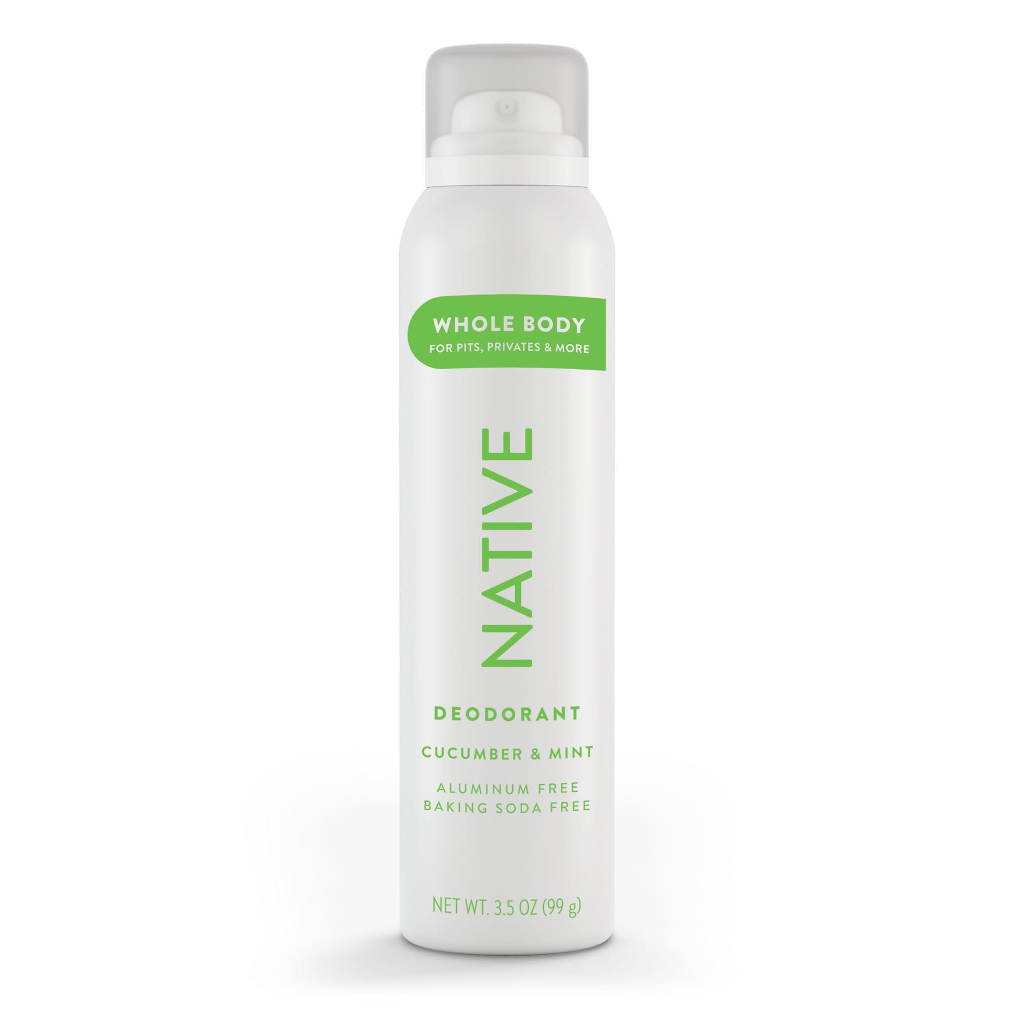Native Desodorante corporal spray, botella frontal, protección de olor duradera todo el día.