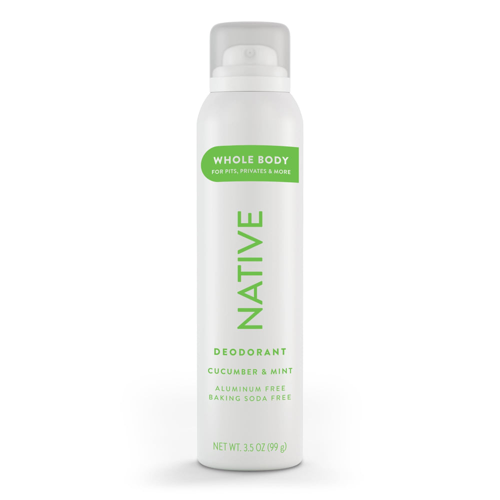 Native Desodorante corporal spray, botella frontal, protección de olor duradera todo el día.